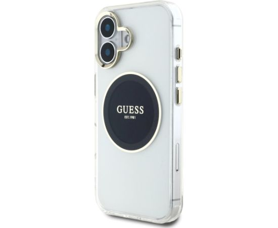 Guess IML Metal Colored Circle Classic Logo MagSafe Aizsargapvalks priekš iPhone 16 / melns Neoriģinālie Maciņi