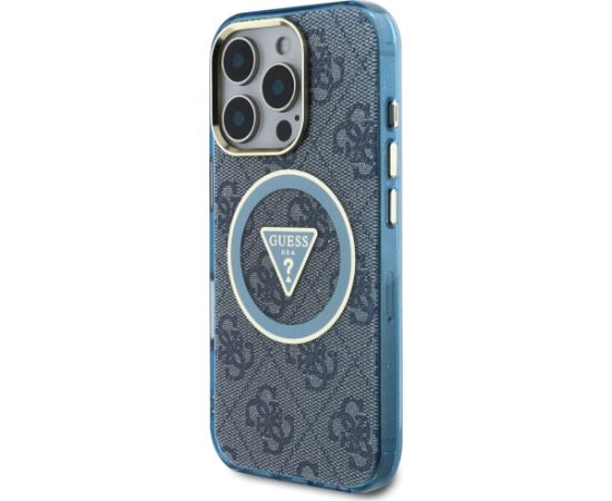 Guess IML Metal Glitter 4G Circle Triangle MagSafe Aizsargapvalks priekš iPhone 16 Pro / zils Neoriģinālie Maciņi