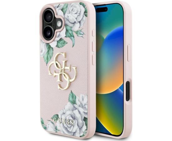 Case Guess Grained Roses Big 4G logo Aizsargapvalks priekš iPhone 16 / rozā Neoriģinālie Maciņi