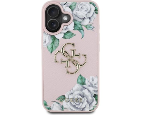 Case Guess Grained Roses Big 4G logo Aizsargapvalks priekš iPhone 16 / rozā Neoriģinālie Maciņi
