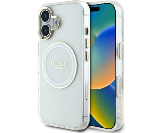 Case Guess IML Metal Colored Circle Classic Logo MagSafe Aizsargapvalks priekš iPhone 16 / balts Neoriģinālie Maciņi