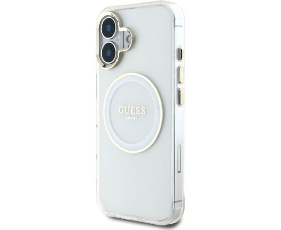 Case Guess IML Metal Colored Circle Classic Logo MagSafe Aizsargapvalks priekš iPhone 16 / balts Neoriģinālie Maciņi
