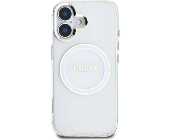 Case Guess IML Metal Colored Circle Classic Logo MagSafe Aizsargapvalks priekš iPhone 16 / balts Neoriģinālie Maciņi