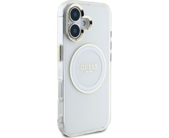 Case Guess IML Metal Colored Circle Classic Logo MagSafe Aizsargapvalks priekš iPhone 16 / balts Neoriģinālie Maciņi