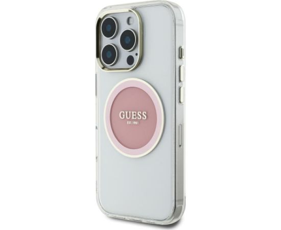 Guess IML Metal Colored Circle Classic Logo MagSafe Case Aizsargapvalks priekš iPhone 16 Pro Max / rozā Neoriģinālie Maciņi