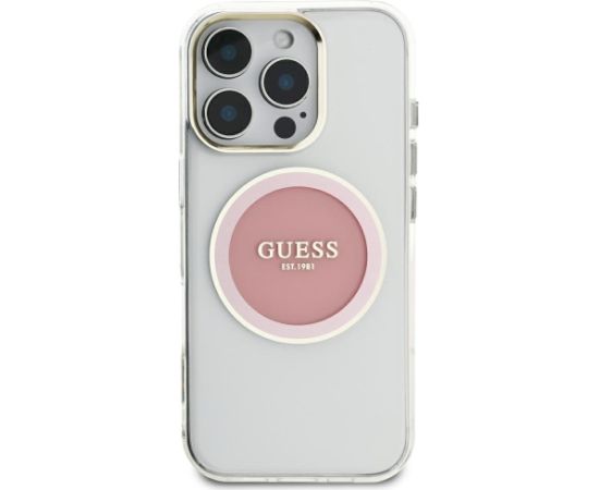Guess IML Metal Colored Circle Classic Logo MagSafe Case Aizsargapvalks priekš iPhone 16 Pro Max / rozā Neoriģinālie Maciņi