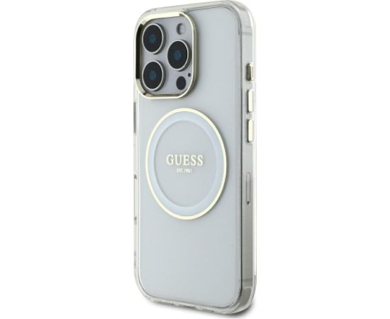 Guess IML Metal Colored Circle Classic Logo MagSafe Aizsargapvalks priekš iPhone 16 Pro Max / balts Neoriģinālie Maciņi