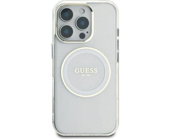 Guess IML Metal Colored Circle Classic Logo MagSafe Aizsargapvalks priekš iPhone 16 Pro Max / balts Neoriģinālie Maciņi