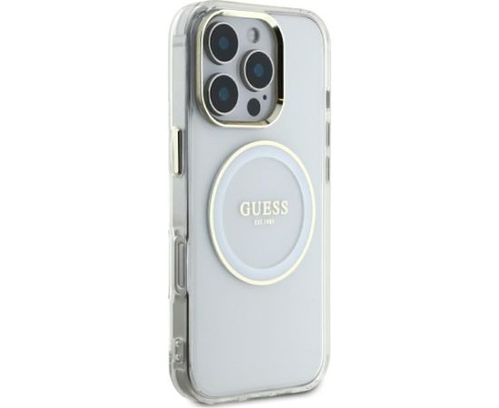 Guess IML Metal Colored Circle Classic Logo MagSafe Aizsargapvalks priekš iPhone 16 Pro Max / balts Neoriģinālie Maciņi
