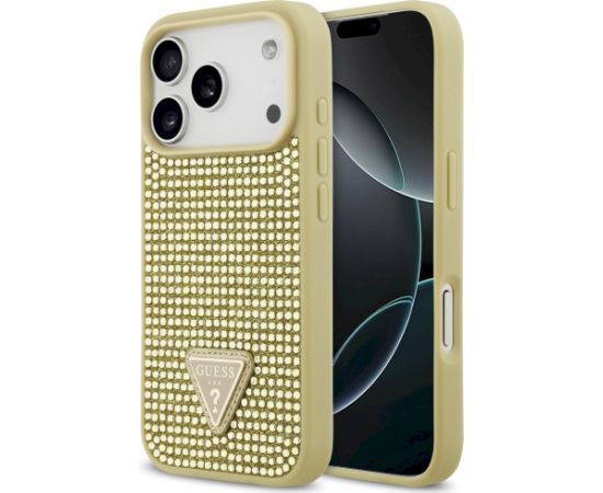 Guess Rhinestone Triangle Logo Case Aizsargapvalks priekš iPhone 17 Pro / zelta Neoriģinālie Maciņi