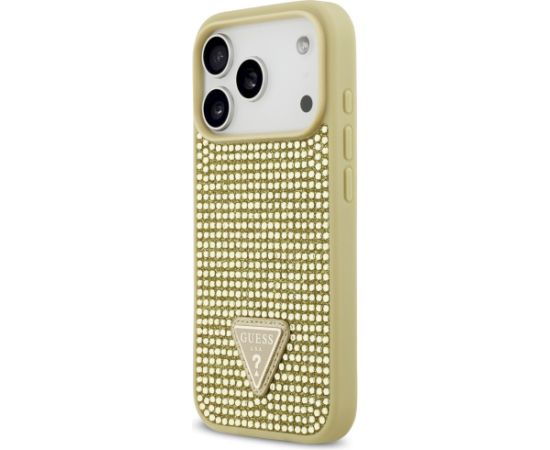 Guess Rhinestone Triangle Logo Case Aizsargapvalks priekš iPhone 17 Pro / zelta Neoriģinālie Maciņi