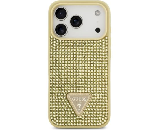 Guess Rhinestone Triangle Logo Case Aizsargapvalks priekš iPhone 17 Pro / zelta Neoriģinālie Maciņi
