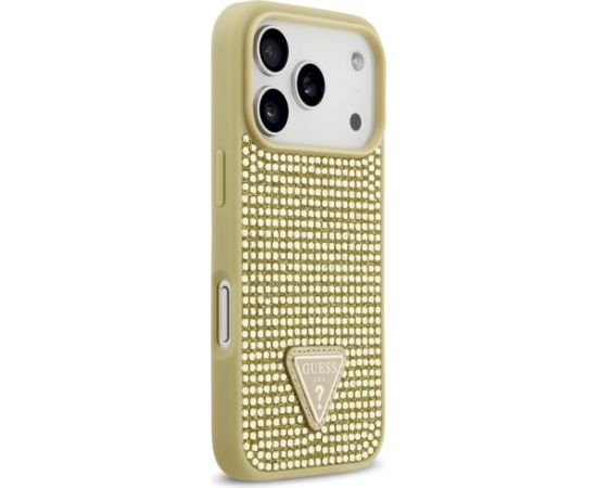 Guess Rhinestone Triangle Logo Case Aizsargapvalks priekš iPhone 17 Pro / zelta Neoriģinālie Maciņi