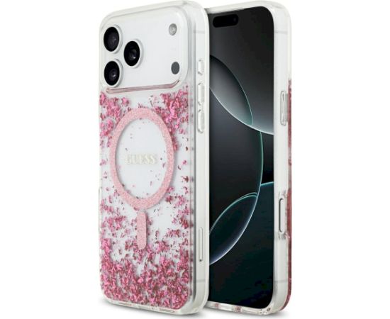 Guess Resin Bottom Glitter MagSafe Case Aizsargapvalks priekš iPhone 17 Pro Max / rozā Neoriģinālie Maciņi