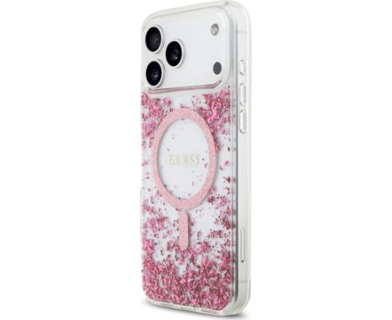 Guess Resin Bottom Glitter MagSafe Case Aizsargapvalks priekš iPhone 17 Pro Max / rozā Neoriģinālie Maciņi