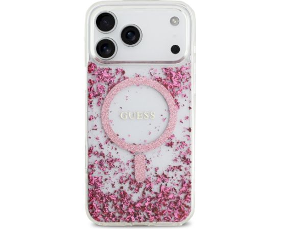 Guess Resin Bottom Glitter MagSafe Case Aizsargapvalks priekš iPhone 17 Pro Max / rozā Neoriģinālie Maciņi