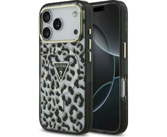 Guess Leopard Glitter MagSafe Case Aizsargapvalks priekš iPhone 17 Pro / melns Neoriģinālie Maciņi