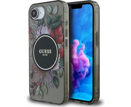 Guess IML Flowers MagSafe Case Aizsargapvalks priekš iPhone 16e / melns Neoriģinālie Maciņi