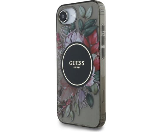 Guess IML Flowers MagSafe Case Aizsargapvalks priekš iPhone 16e / melns Neoriģinālie Maciņi