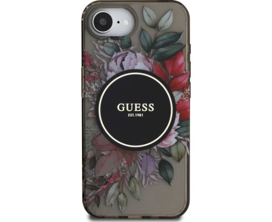 Guess IML Flowers MagSafe Case Aizsargapvalks priekš iPhone 16e / melns Neoriģinālie Maciņi