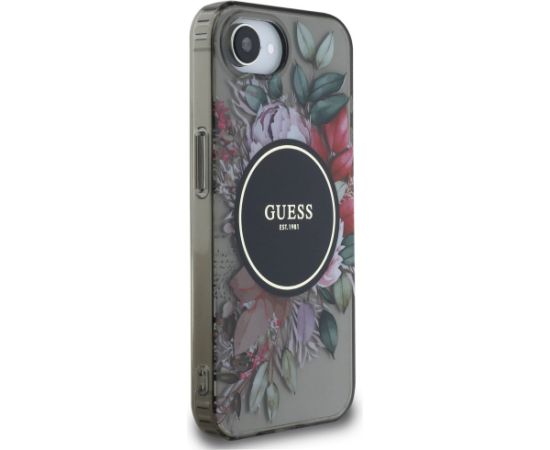 Guess IML Flowers MagSafe Case Aizsargapvalks priekš iPhone 16e / melns Neoriģinālie Maciņi