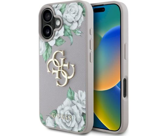 Case Guess Grained Roses Big 4G logo Aizsargapvalks priekš iPhone 16 / violets Neoriģinālie Maciņi