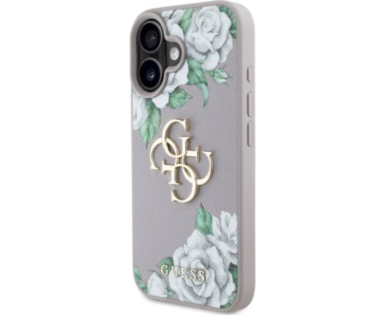 Case Guess Grained Roses Big 4G logo Aizsargapvalks priekš iPhone 16 / violets Neoriģinālie Maciņi