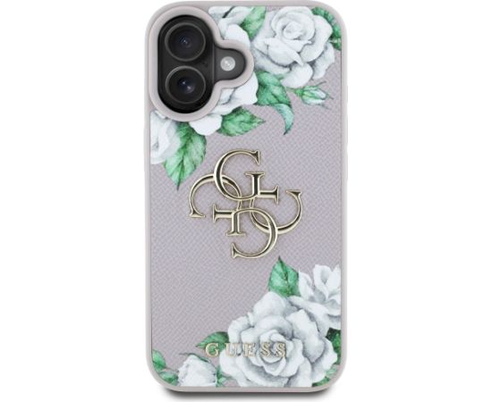 Case Guess Grained Roses Big 4G logo Aizsargapvalks priekš iPhone 16 / violets Neoriģinālie Maciņi