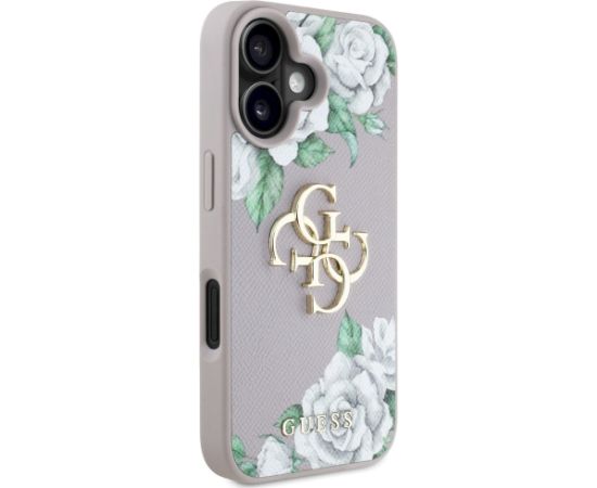 Case Guess Grained Roses Big 4G logo Aizsargapvalks priekš iPhone 16 / violets Neoriģinālie Maciņi