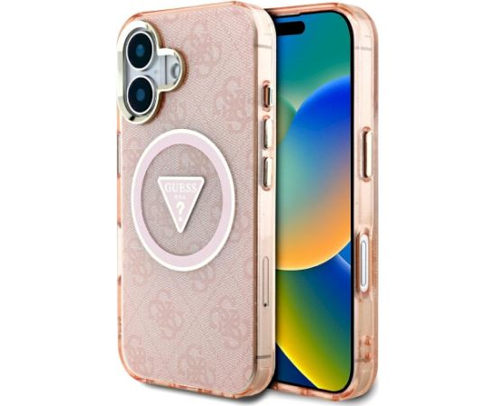 Case Guess IML Metal Glitter 4G Circle Triangle MagSafe Aizsargapvalks priekš iPhone 16 / rozā Neoriģinālie Maciņi