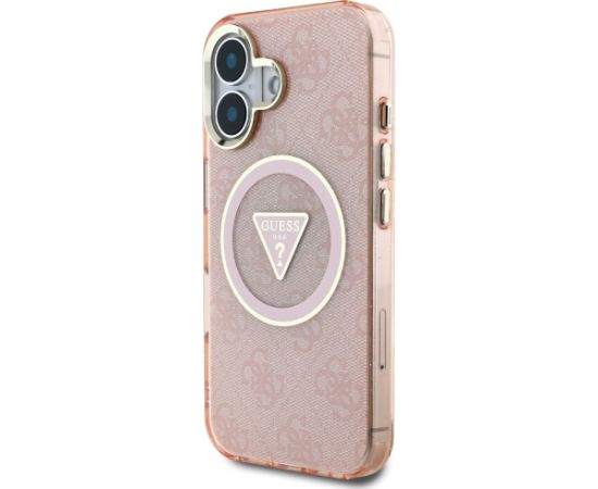 Case Guess IML Metal Glitter 4G Circle Triangle MagSafe Aizsargapvalks priekš iPhone 16 / rozā Neoriģinālie Maciņi
