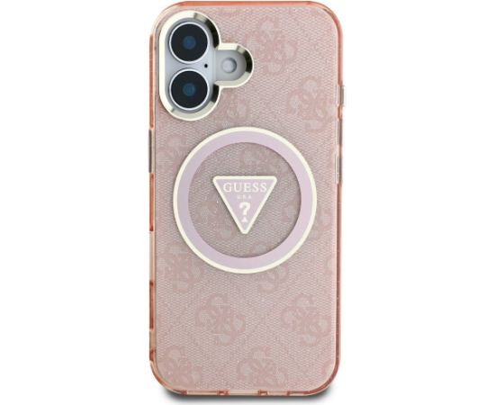 Case Guess IML Metal Glitter 4G Circle Triangle MagSafe Aizsargapvalks priekš iPhone 16 / rozā Neoriģinālie Maciņi