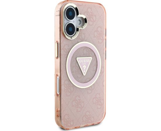 Case Guess IML Metal Glitter 4G Circle Triangle MagSafe Aizsargapvalks priekš iPhone 16 / rozā Neoriģinālie Maciņi