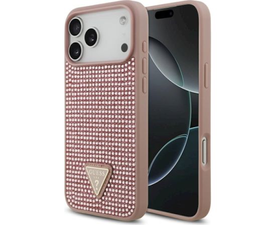 Case Guess Rhinestone Triangle Logo Aizsargapvalks priekš iPhone 17 Pro Max / rozā Neoriģinālie Maciņi