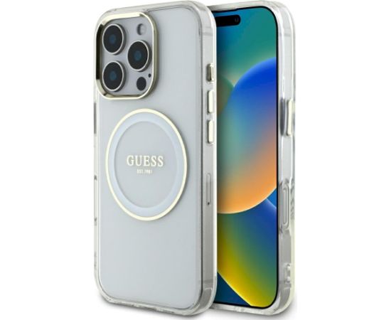 Guess IML Metal Colored Circle Classic Logo MagSafe Aizsargapvalks priekš iPhone 16 Pro / balts Neoriģinālie Maciņi