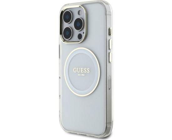 Guess IML Metal Colored Circle Classic Logo MagSafe Aizsargapvalks priekš iPhone 16 Pro / balts Neoriģinālie Maciņi