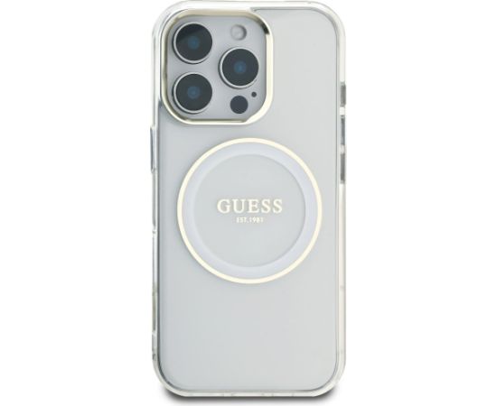 Guess IML Metal Colored Circle Classic Logo MagSafe Aizsargapvalks priekš iPhone 16 Pro / balts Neoriģinālie Maciņi