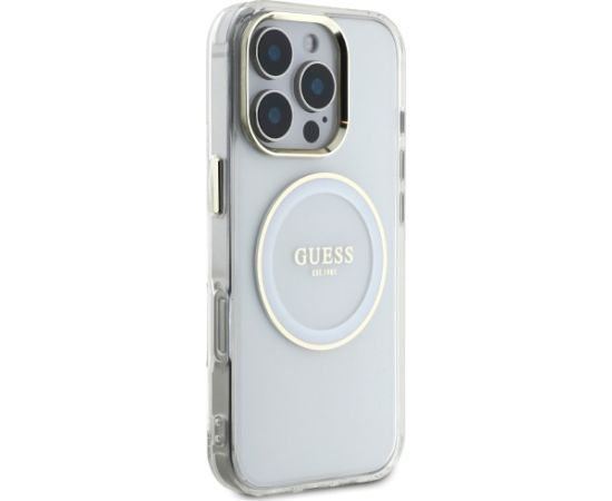 Guess IML Metal Colored Circle Classic Logo MagSafe Aizsargapvalks priekš iPhone 16 Pro / balts Neoriģinālie Maciņi