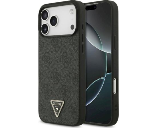 Guess Leather 4G Triangle Strass MagSafe Case Aizsargapvalks priekš iPhone 17 Pro Max / melns Neoriģinālie Maciņi