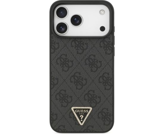 Guess Leather 4G Triangle Strass MagSafe Case Aizsargapvalks priekš iPhone 17 Pro Max / melns Neoriģinālie Maciņi