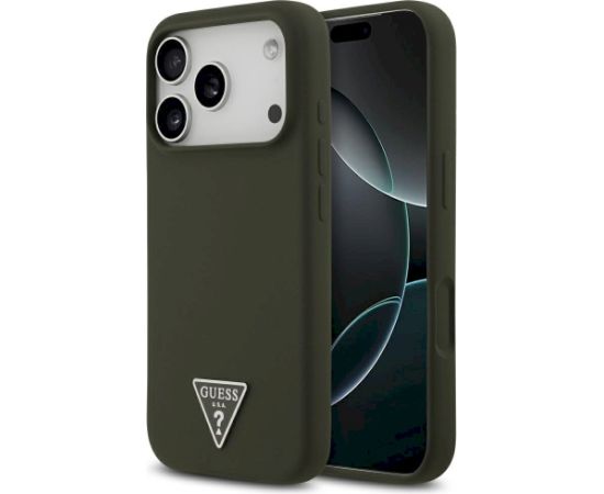 Guess Silicone Triangle Logo MagSafe Case Aizsargapvalks priekš iPhone 17 Pro / haki Neoriģinālie Maciņi