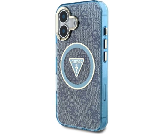 Guess IML Metal Glitter 4G Circle Triangle MagSafe Aizsargapvalks priekš iPhone 16 / zils Neoriģinālie Maciņi