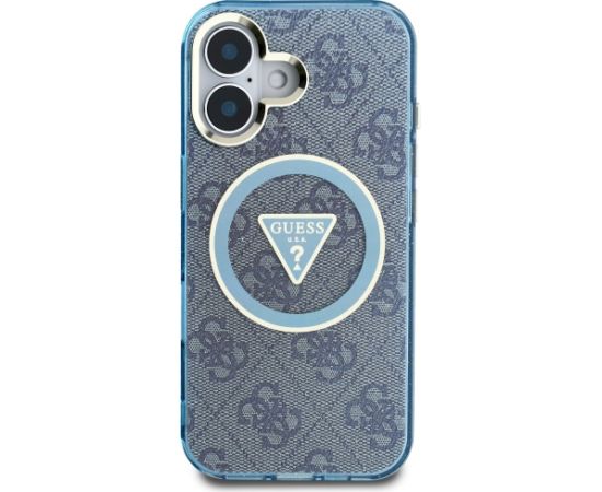 Guess IML Metal Glitter 4G Circle Triangle MagSafe Aizsargapvalks priekš iPhone 16 / zils Neoriģinālie Maciņi