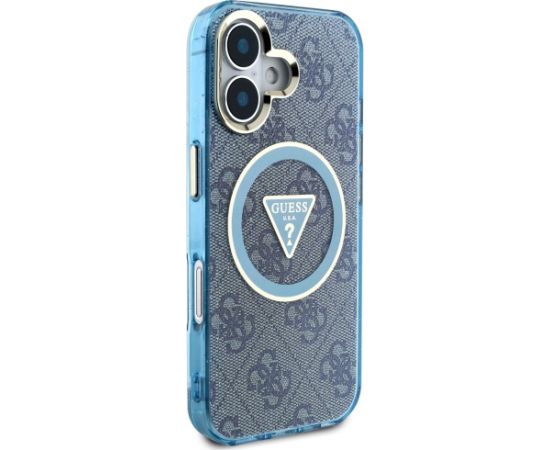 Guess IML Metal Glitter 4G Circle Triangle MagSafe Aizsargapvalks priekš iPhone 16 / zils Neoriģinālie Maciņi