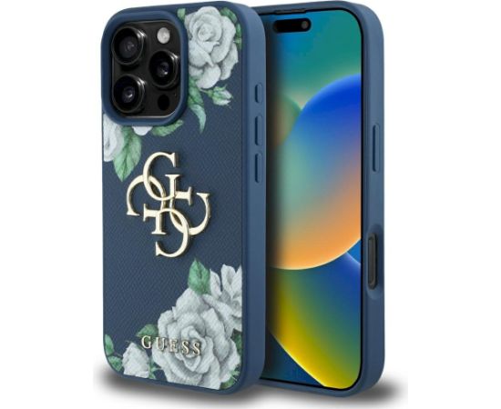 Case Guess Grained Roses Big 4G logo Aizsargapvalks priekš iPhone 16 Pro Max / zils Neoriģinālie Maciņi