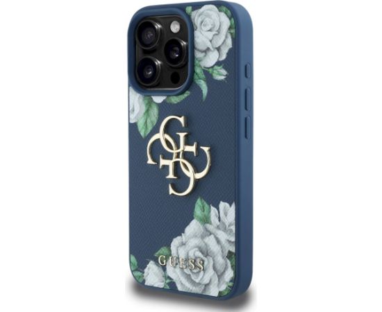 Case Guess Grained Roses Big 4G logo Aizsargapvalks priekš iPhone 16 Pro Max / zils Neoriģinālie Maciņi