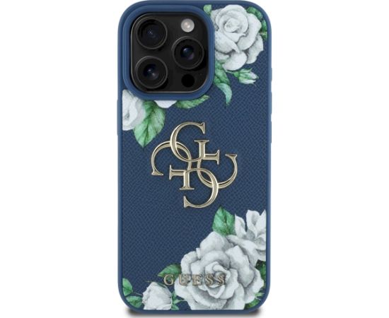 Case Guess Grained Roses Big 4G logo Aizsargapvalks priekš iPhone 16 Pro Max / zils Neoriģinālie Maciņi