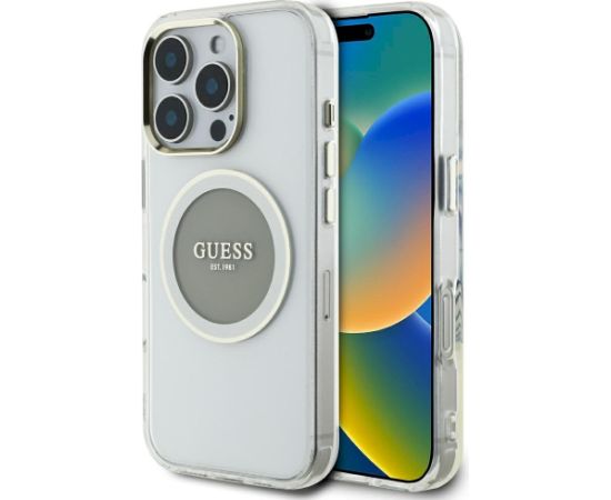 Case Guess IML Metal Colored Circle Classic Logo MagSafe Aizsargapvalks priekš iPhone 16 Pro / pelēks Neoriģinālie Maciņi