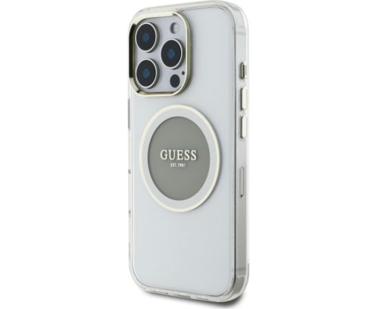Case Guess IML Metal Colored Circle Classic Logo MagSafe Aizsargapvalks priekš iPhone 16 Pro / pelēks Neoriģinālie Maciņi