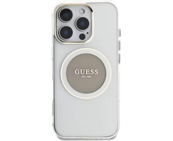 Case Guess IML Metal Colored Circle Classic Logo MagSafe Aizsargapvalks priekš iPhone 16 Pro / pelēks Neoriģinālie Maciņi